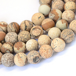 Gefrostet natürlichen Bildjaspisses runde Perle Stränge, 8~8.5 mm, Bohrung: 1 mm, ca. 47 Stk. / Strang, 15.5 Zoll