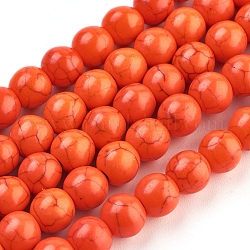 Filo di perline turchesi sintetici, tinto, tondo, arancio rosso, 8mm, Foro: 1 mm, circa 50pcs/filo, 15.35 pollice