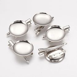 DIY Brooch Base, Dual Brooch Back Base with Clip and Safety Pin use for Brooch and Hair Jewelry, Oval, Platinum Color, 30x45x7mm, Tray: 28.5mm