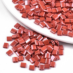 2-Hole Glass Seed Beads, Opaque Colours Lustered, Rectangle, FireBrick, 5x4.5~5.5x2~2.5mm, Hole: 0.5~0.8mm, about 118pcs/10g