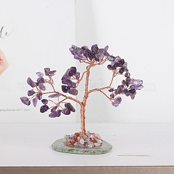 Améthyste naturelle arbre de vie ornements feng shui, avec base de tranche d'agate, décorations d'affichage à la maison, 110x110mm