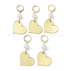 Acrylic Heart Pendant Decoration, with Glass Beads and Stainless Steel Findings, Golden, 53mm, 5pcs/set