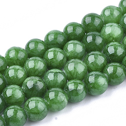 Chapelets de perles de pierres en jade jaune teinte, ronde, verte, 10mm, Trou: 1mm, Environ 40 pcs/chapelet, 15.7 pouce