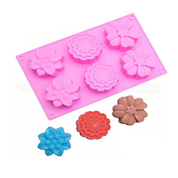 Stampi in silicone a 6 cavità, per la produzione di sapone artigianale, fiore, rosa caldo, 270x165x40mm