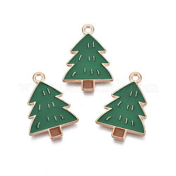 Emaille-Anhänger im Weihnachtsstil, cadmiumfrei und bleifrei, Licht Gold, Tannenbaum, grün, 23x16x1.5 mm, Bohrung: 1.6 mm
