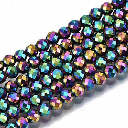Brins de perles d'hématite synthétiques non magnétiques électrolytiques arc-en-ciel, ronde, facette, multi-couleur plaquée, 3mm, Trou: 0.8mm, Environ 137~139 pcs/chapelet, 15.55 pouce ~ 15.67 pouces (39.5 cm ~ 39.8 cm)