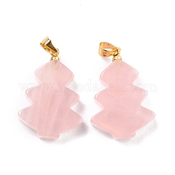 Pendentifs de quartz rose naturel, avec les accessoires en laiton de tonalité d'or, arbre, 26~27x18.5~19x5.5mm, Trou: 5x4mm