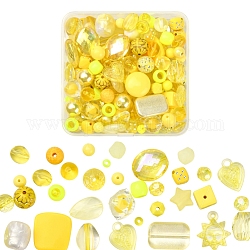 Perles acryliques 100g, formes mixtes, jaune, 5.5~28x6~20x3~11mm, Trou: 1~5mm