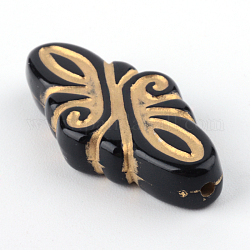 Rhombus Plating Acrylic Beads, Golden Metal Enlaced, Black, 30x14x5.5mm, Hole: 1mm, about 337pcs/500g