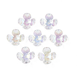 Tapas de abalorios de acrílico transparentes, color de ab chapado, 4-pétalo, flor, Claro, 16.5x16.5x6.5mm, agujero: 1.6 mm