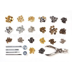 Boutons de bijoux en métal attache installer des ensembles d'outils, avec boutons pression et rivet, outil de fixation, pinces, couleur mixte, 12.5mm, 4 couleur / boîte, 10sets / couleur