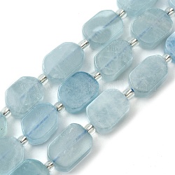 Natural Aquamarine Beads Strands, with Seed Beads, Rectangle, 11.5~12.5x7.5~10x5~6.5mm, Hole: 0.8~0.9mm, about 13pcs/strand, 7.68~8.07 inch(19.5~20.5cm)