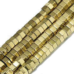 Electroplate Non-magnetic Synthetic Hematite Beads Strands, Hexagon, Real 18K Gold Plated, 4.5x4x2mm, Hole: 0.5mm, about 375~380pcs/strand, 15.75 inch(40cm)