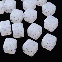 Printed Acrylic Beads, Square with Flower Pattern, Medium Slate Blue, 16x16x16mm, Hole: 3mm