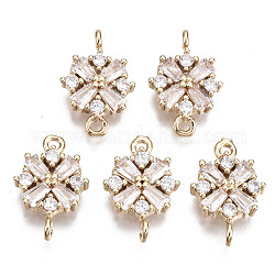 Christmas Brass Micro Pave Cubic Zirconia Links Connectors, Snowflake, Long-Lasting Plated, Light Gold, Clear, 15x10.5x3mm, Hole: 1.2mm