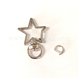 Star Alloy Swivel Clasps, Lanyard Push Gate Snap Clasps, Platinum, 3.4x2.4x0.6cm, Hole: 9x5mm, Jump Ring: 8x1mm