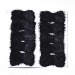 Faux Mink Fur Rectangle Decoration, Pom Pom Ball, for DIY Bowknot Hair Accessories Craft, Black, 11.3~12x5.5~6cm, about 10pcs/board