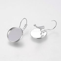 Brass Leverback Earring Findings, Nickel Free, Silver Color Plated, 30x18mm, Tray: 16mm