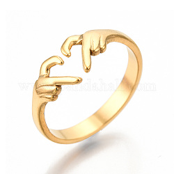 Placage ionique (ip) 304 anneaux de manchette en forme de cœur en acier inoxydable, anneaux ouverts pour femmes filles, véritable 18k plaqué or, nous taille 6 (16.7 mm)