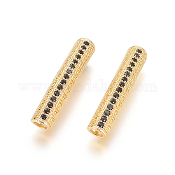 Perline zirconi micro pave  in ottone, placcato di lunga durata, perline tubo, nero, oro, 30x6mm, Foro: 3.5 mm