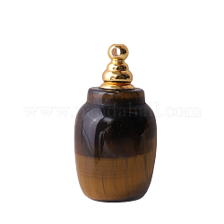 Colgantes de botella de perfume de ojo de tigre natural, para aceite esencial, perfume, con fornituras de latón de tono de oro, barril, 35x19mm