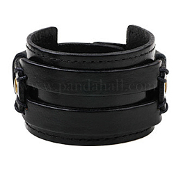 Cowhide Cord Wide Cord Bracelets, with Alloy Findings, Black, 230x45mm