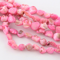 Fili di perline di conchiglie di acqua dolce naturali tinte, rosa caldo, 8~18x7~16x4~12mm, Foro: 1 mm, circa 28pcs/filo, 15.7 pollice
