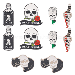 SUNNYCLUE 10Pcs 5 Style Skull & Rose Flower & Knife & Bottle Enamel Pins, Alloy Brooches for Backpack Clothes, Mixed Color, 23~33x7~28mm, 2Pcs/style