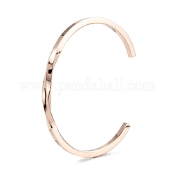 Placage ionique (ip) 304 bracelets de manchette en acier inoxydable, tordre les bracelets ouverts, or rose, diamètre intérieur: 2-1/4 pouce (5.7 cm)