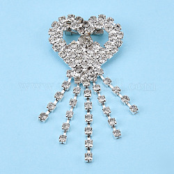 Crystal Rhinestone Lapel Pin, Creative Silver Plated Brass Badge for Backpack Clothes, Heart Pattern, 61x29x7.5mm, Pin: 0.6mm