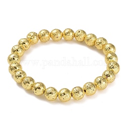 Bracciali elasticizzati con perle di roccia lavica naturale galvanica, placcato di lunga durata, tondo, oro placcato, 2-1/4 pollici (5.6 cm), tallone: 8.5~9 mm