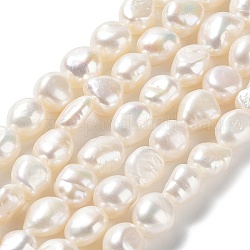 Natural Cultured Freshwater Pearl Beads Strands, Two Side Polished, Grade 7A, Seashell Color, 9~10x9~10x7~8mm, Hole: 0.6mm, about 36~37pcs/strand, 14.96''(38~38.5cm)
