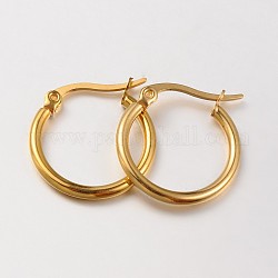 304 Stainless Steel Hoop Earrings, Hypoallergenic Earrings, Ring Shape, Real 18K Gold Plated, 20x2mm, 12 Gauge, Pin: 1x0.7mm