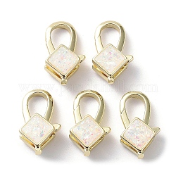 Rack Plating Brass Lobster Claw Clasps, with Synthetic Opal, Cadmium Free & Lead Free, Long-Lasting Plated, Real 18K Gold Plated, Rhombus, 18x11x7mm, Hole: 1.2mm
