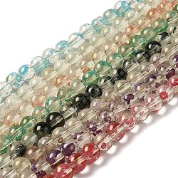 Hilos de perlas de vidrio pintado para hornear, con polvo del brillo, redondo, color mezclado, 8x7.5mm, agujero: 1.2 mm, aproximamente 48 pcs / cadena, 14.37'' (36.5 cm)