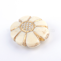 Flower Plating Acrylic Beads, Golden Metal Enlaced, Beige, 20x15.5x6.5mm, Hole: 2mm