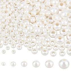NBEADS 350 Pcs 6 Sizes White ABS Faux Pearl Beads, Creamy White Big Hole Plastic Imitation Pearl Round Faux Pearls Loose Rondelle Spacer European Beads For DIY Dreamcatcher Jewelry Making