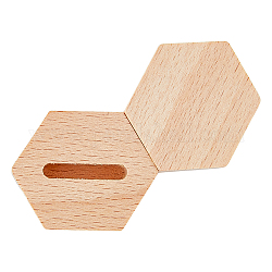 Piédestaux d'affichage d'anneau en bois d'hexagone, support de rangement pour bagues, tan, 3.05x3.8x2 cm, rainure : 2.15x0.4cm