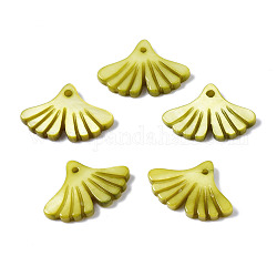 Natural Freshwater Shell Pendants, Dyed, Ginkgo Leaf, Yellow Green, 12x17.5x2mm, Hole: 1.2mm