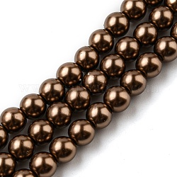 Eco-Friendly Grade A Glass Pearl Beads, Pearlized, Round, Camel, 6mm, Hole: 1.2~1.5mm, about 68pcs/Strand, 16''(40.64cm)