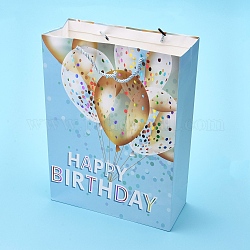 Воздушные шары узор день рождения бумажные подарочные пакеты, с ручками, на день рождения, прямоугольные, Небесно-голубой, 30x41.5x12 см