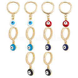 Arricraft 5 пара 5 цветов эмали сглаза висячие серьги-кольца, позолоченные латунные украшения для женщин, разноцветные, 23 мм, штифты : 1 мм, 1 пара / цвет