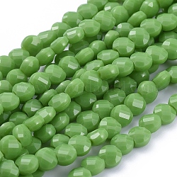 Glasperlen Stränge, facettiert, Flachrund, lime green, 6x4 mm, Bohrung: 1.2 mm, ca. 98 Stk. / Strang, 22 Zoll (53.5 cm)