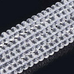 Cuarzo sintético cuentas de cristal hebras, facetados, rerondana plana, 6~6.5x3.5~4mm, agujero: 1.5 mm, aproximamente 122 pcs / cadena, 15.5 pulgada