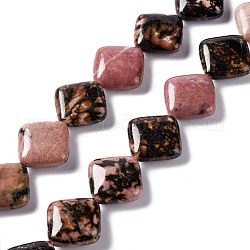 Chapelets de perles en rhodonite naturelle, losange, 18~19x18~19x6mm, longueur de côté: 15~15.5 mm, Trou: 1.4mm, Environ 21 pcs/chapelet, 15.75'' (40 cm)