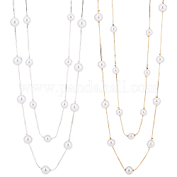 Anattasoul 2 шт. 2 цвета абс пластик имитация жемчуга бисер двухслойные ожерелья набор, ювелирные изделия из сплава для женщин, золотой и серебряный, 28.43 дюйм (72.2 см), 1 шт / цвет