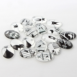 Cabuchones de cristal ovales de blanco y negro tema adornos , color mezclado, 18x13x4mm