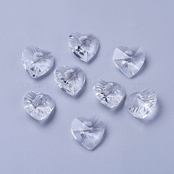 San Valentino romantiche idee charms in vetro, ciondoli cuore sfaccettato, chiaro, 14x14x8mm, Foro: 1 mm
