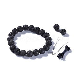 Bracelets extensibles en perles de lave naturelle, avec fil de fibre élastique et boîte d'emballage, 2-1/8 pouce (5.3~5.4 cm)
