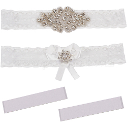 Elastische Brautstrumpfbänder aus Spitze, mit Strass- und Blumenmuster, Hochzeitskleiderzubehör, weiß, 1-3/8 Zoll (35 mm)